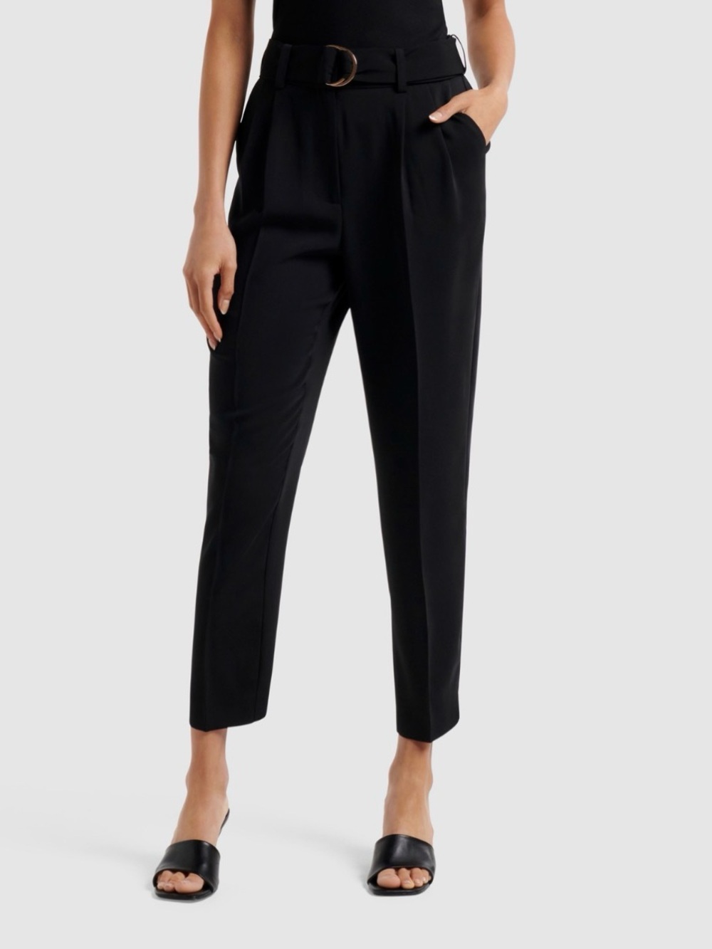 Pull&Bear Women's Classic Black Tailored High-Waist Tapered Pants